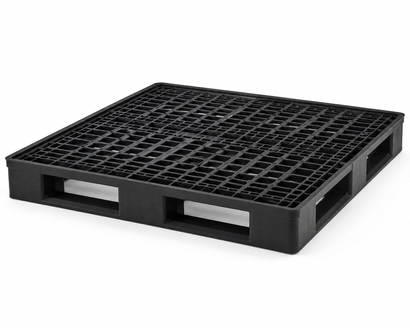 Heavy-duty drum-handling plastic pallet 1200 x 1200 x 175 mm, full-perimeter base, three-quarter view