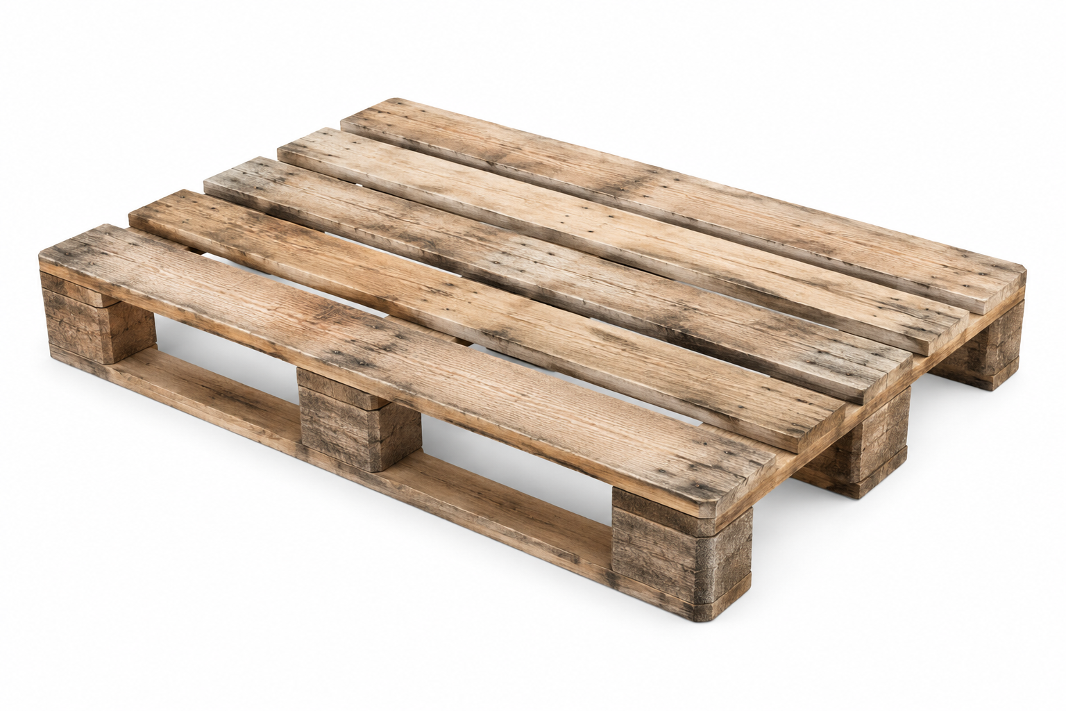 Grade 3 Euro-size wooden pallet 1200 x 800 mm, three-quarter view