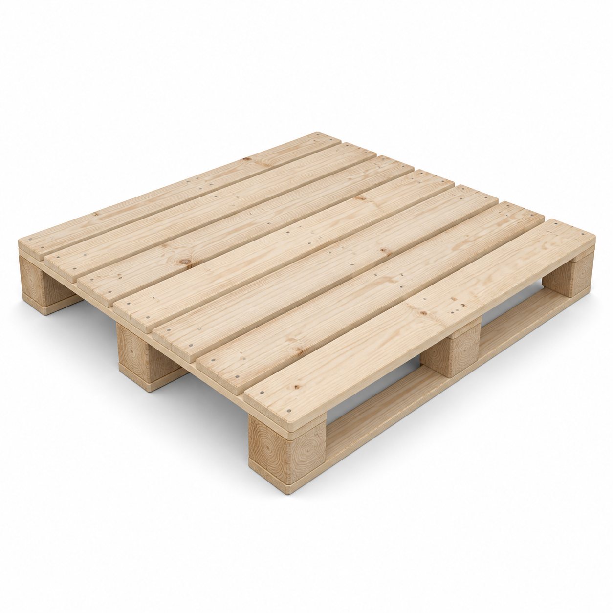 Commercial square wooden pallet 1200 x 1200 mm, three-quarter view