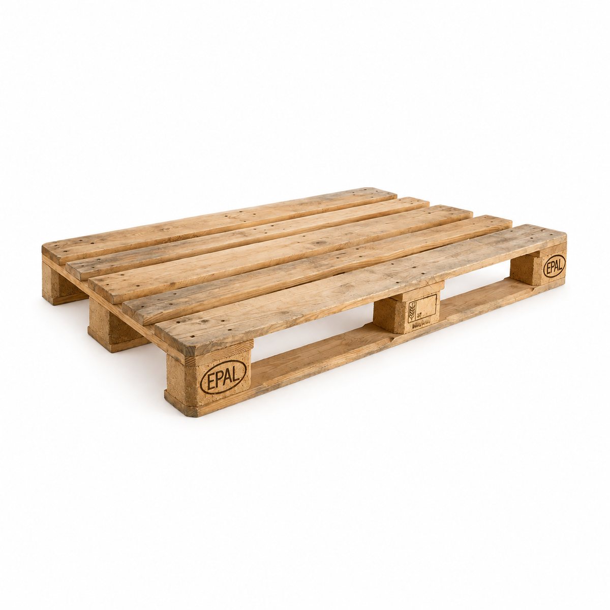 Used B-grade EPAL pallet, 1200 × 800 mm, corner view