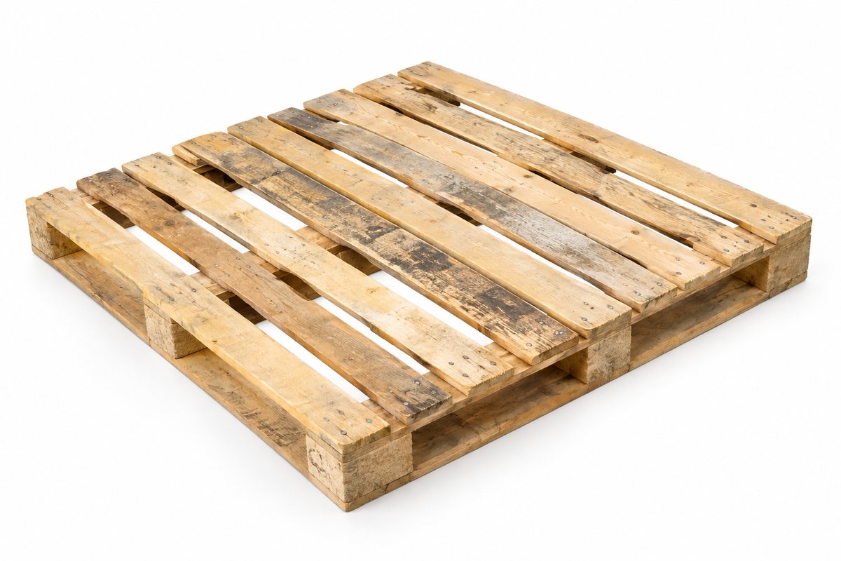 Used square wooden pallet, 1200 × 1200 mm
