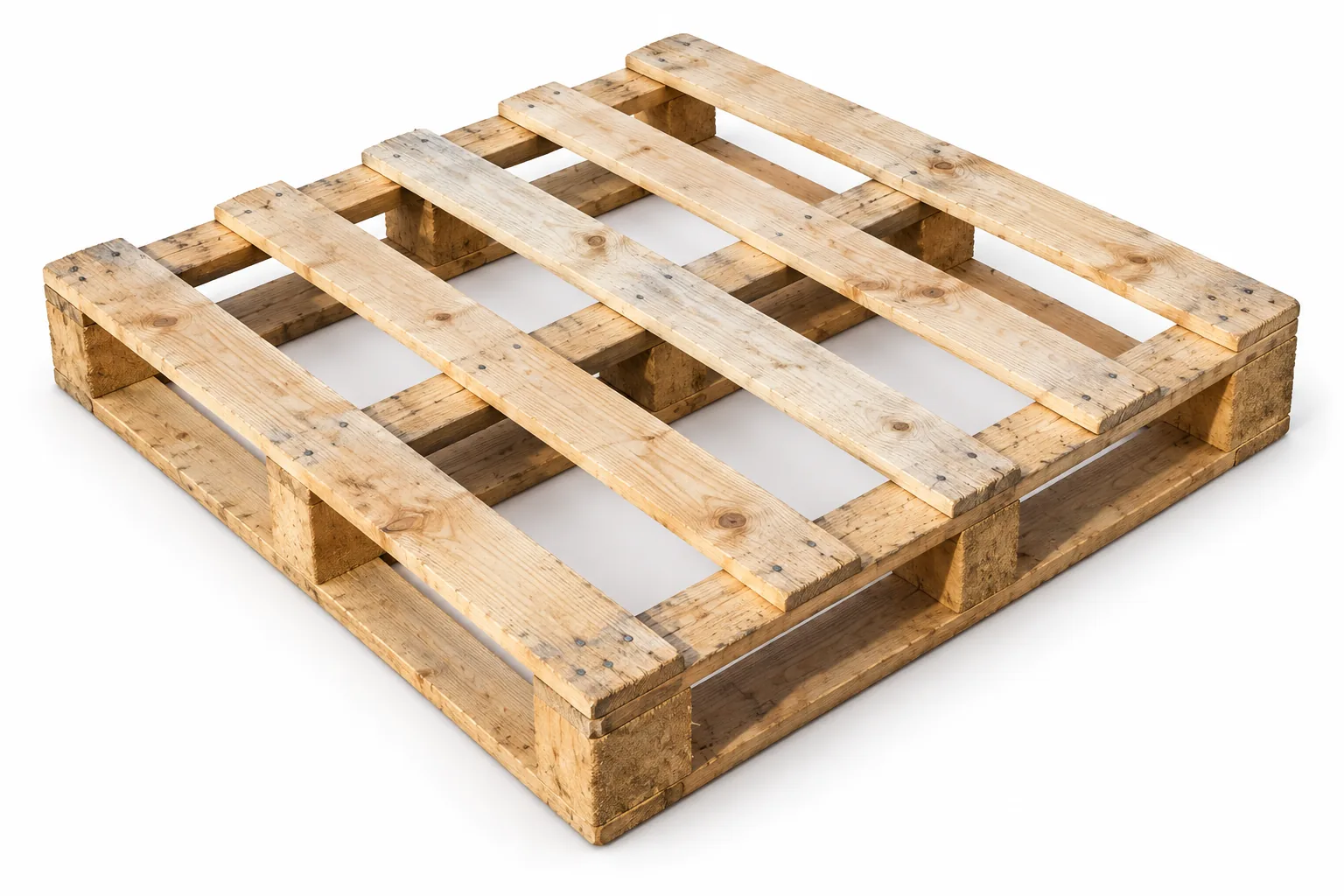 Used square wooden pallet, 1000 × 1000 mm