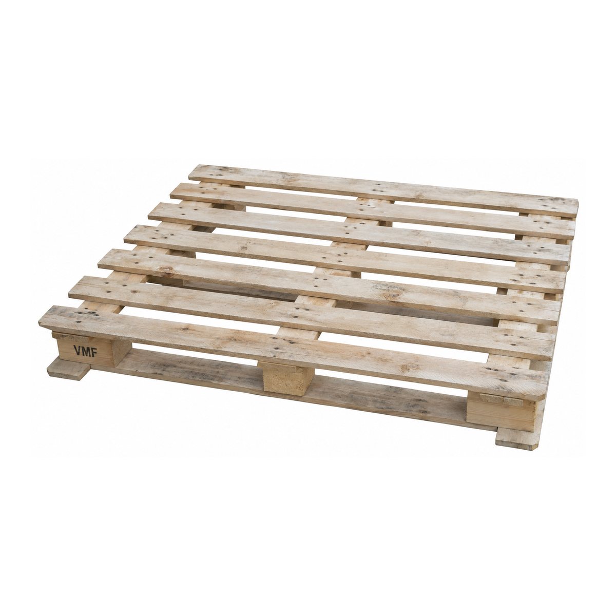 Used VMF UK-standard wooden pallet, 1200 × 1000 mm, corner view