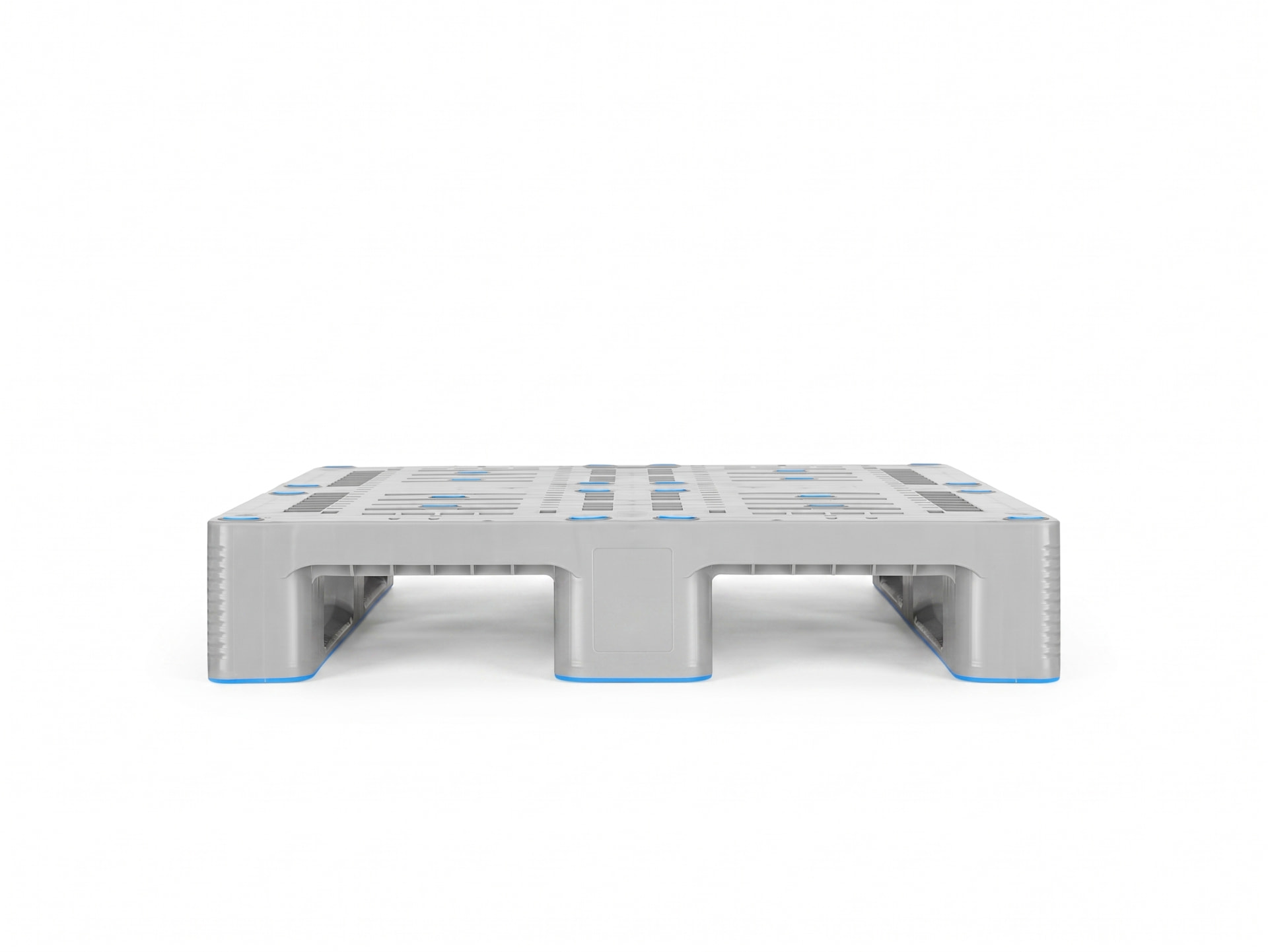 Plastic pallet 1200 x 800 mm with perforated deck and three runners, illustrative reference view