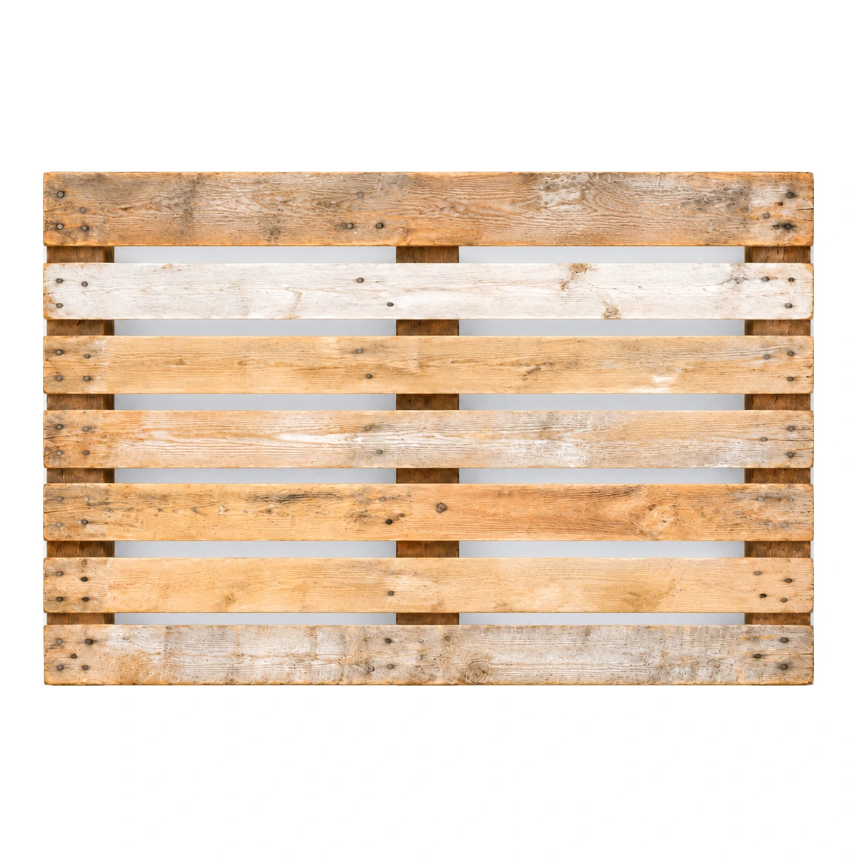 Used lightweight Euro-size wooden pallet, 1200 × 800 mm, seven-board top view