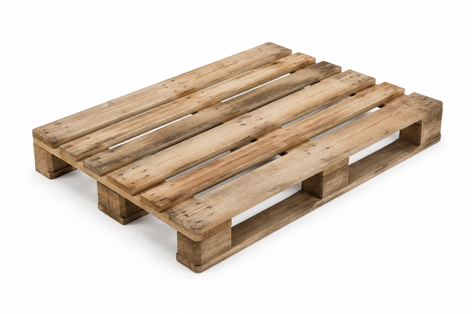 Grade 2 Euro-size wooden pallet 1200 x 800 mm, three-quarter view