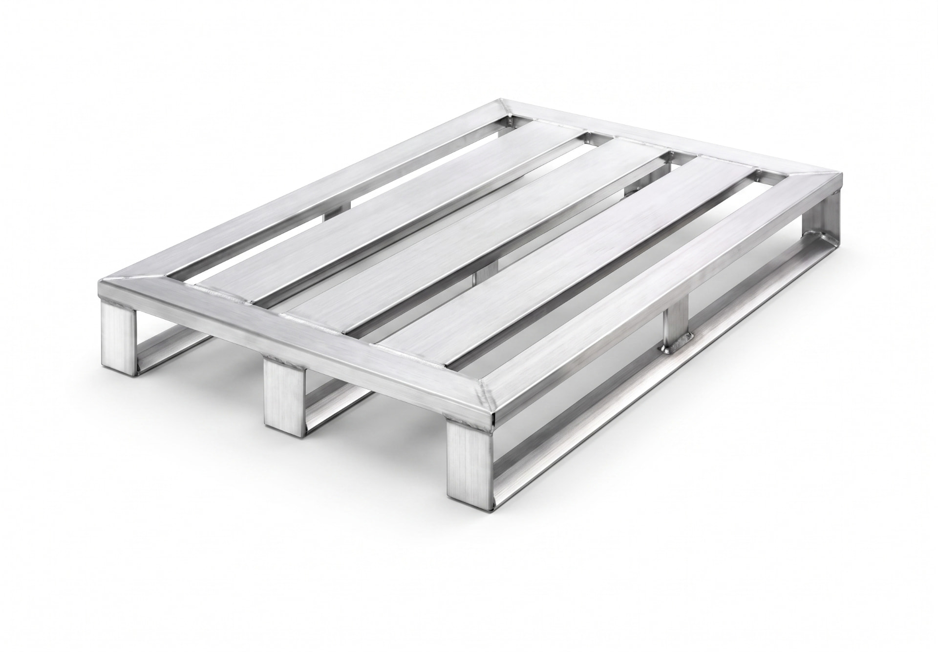 IP-Group aluminium pallet 71037, 1200 x 800 mm, open slatted deck on channel runners with corner legs, illustrative reference view