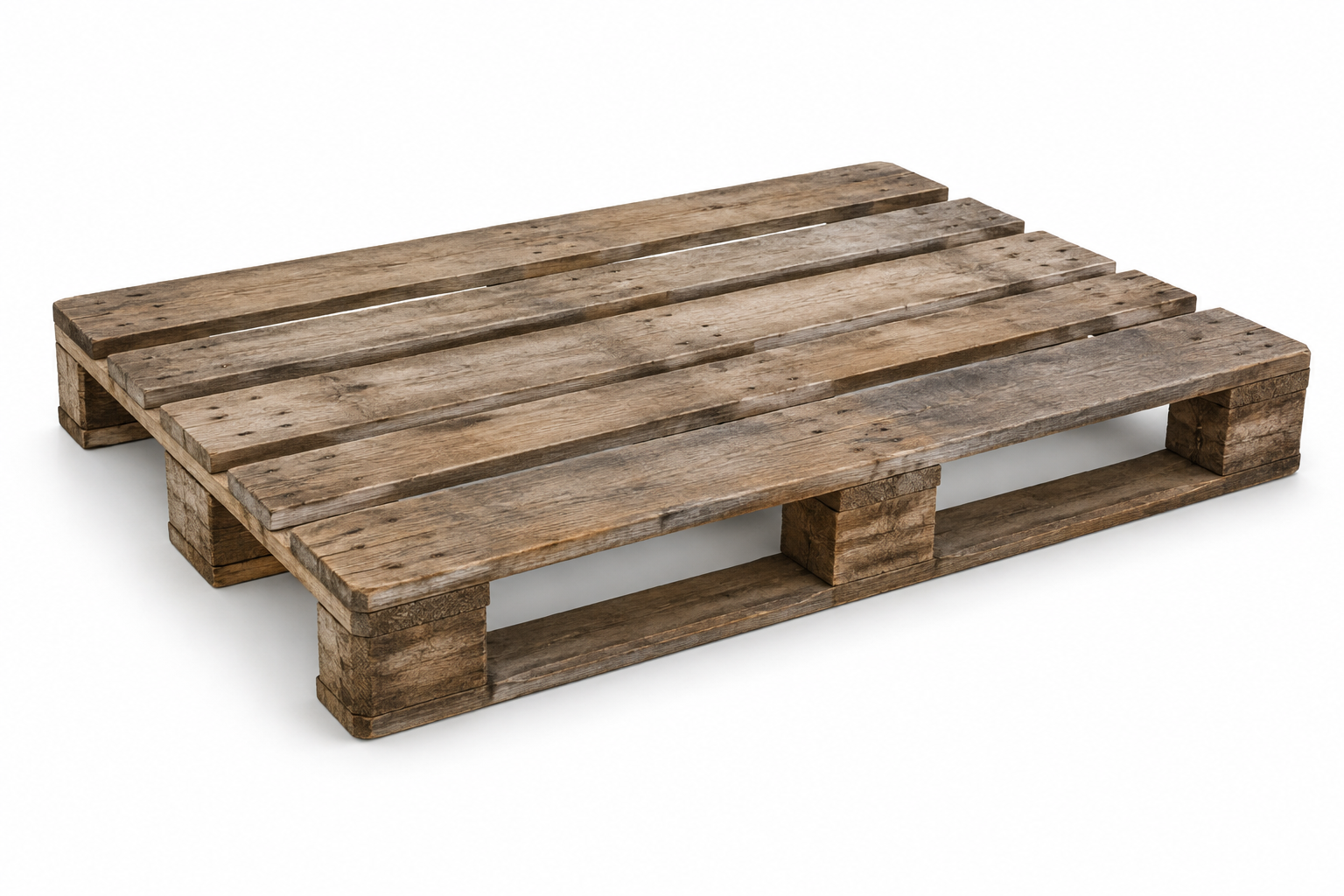 Grade 5 Euro-size wooden pallet 1200 x 800 mm, three-quarter view