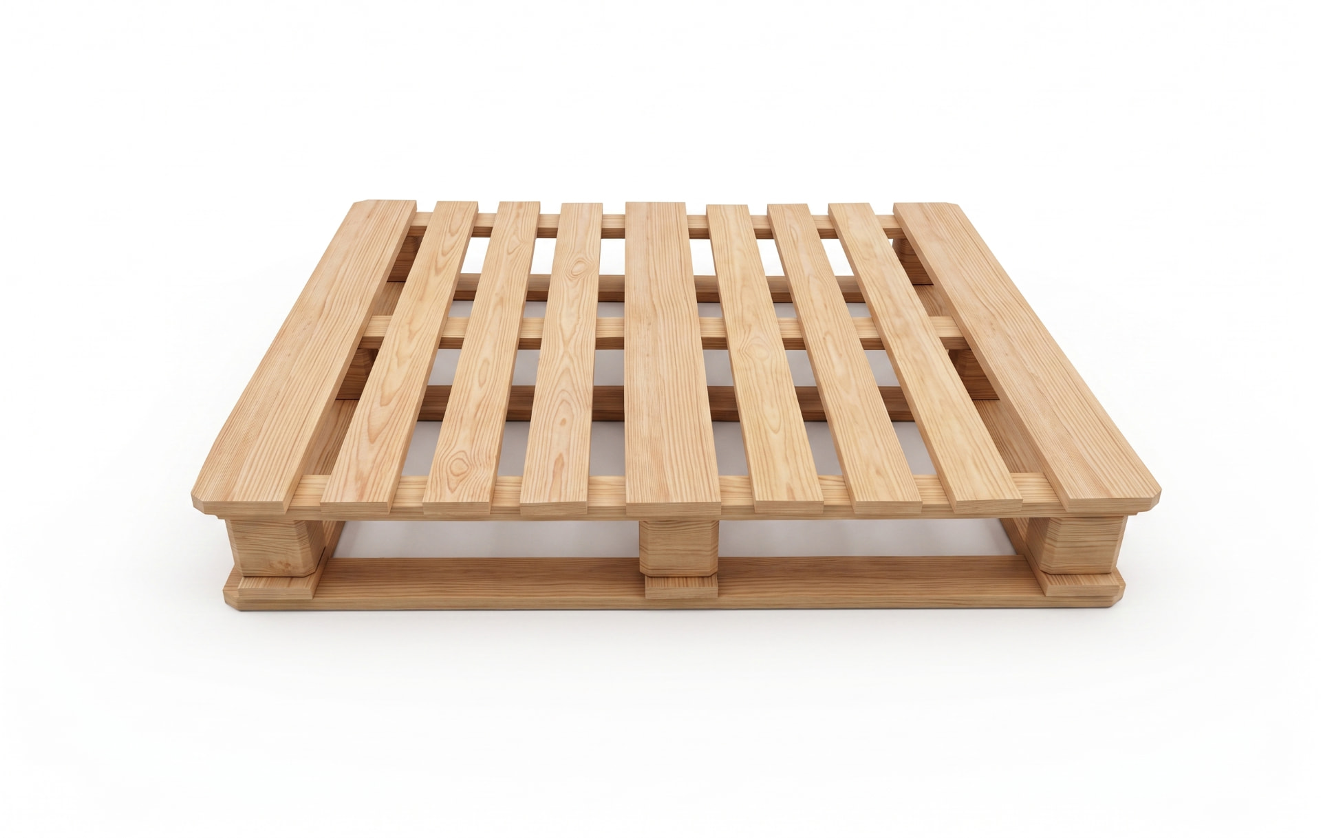 CP9-style wooden pallet 1140 x 1140 mm, nine-board deck and three front blocks, illustrative reference view