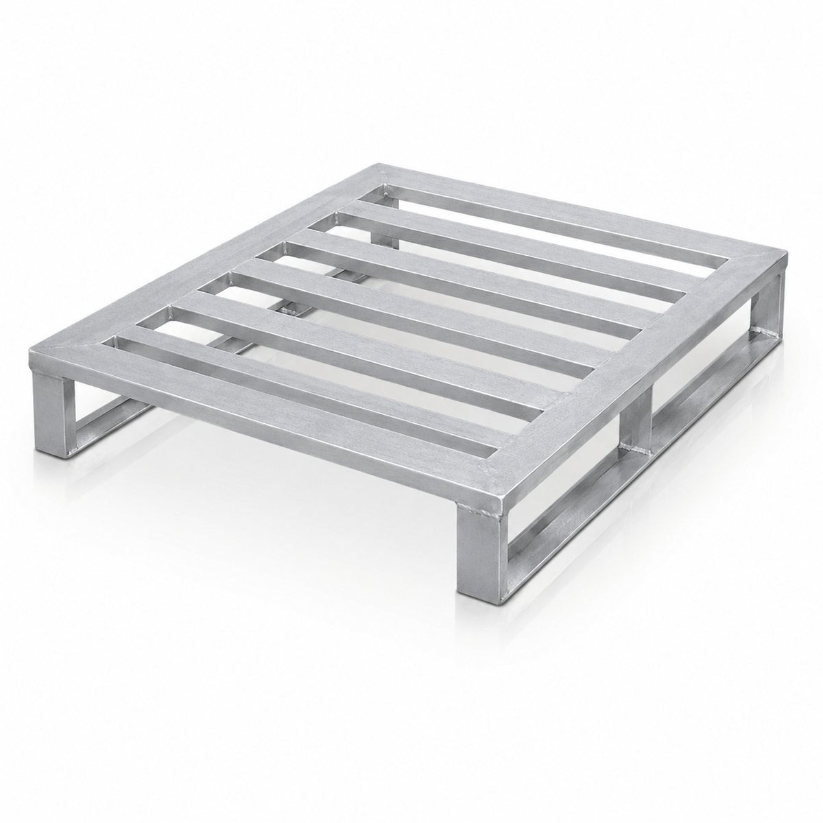 Aluminium aluminium pallet, 1200 x 1000 x 150 mm, open slatted sealed-profile deck on two runners with centre support