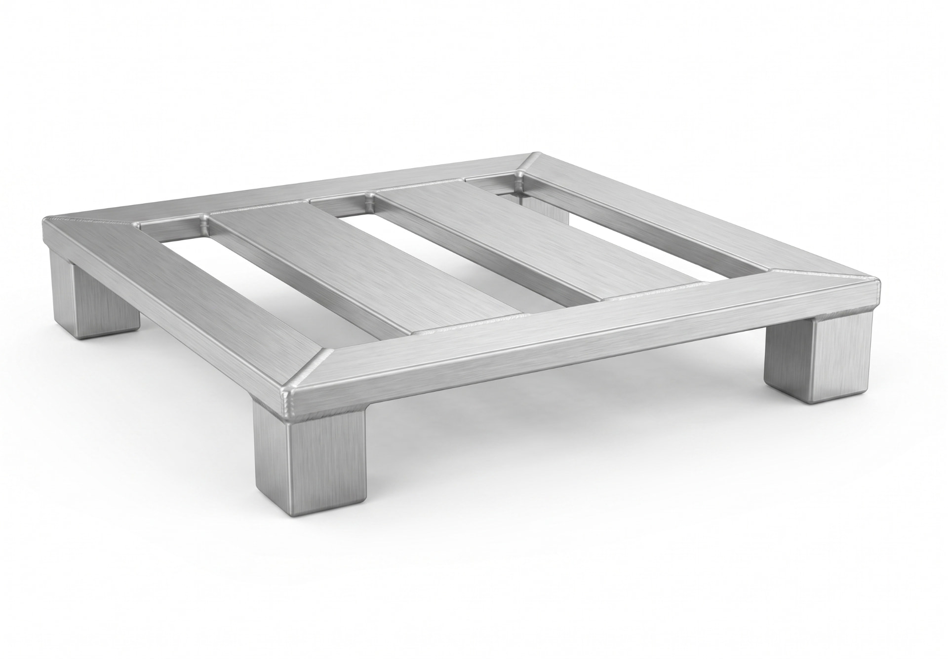 Aluminium pallet 800 x 600 mm with open deck and four feet, illustrative reference view