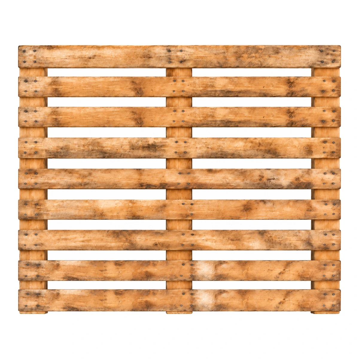Used medium perimeter UK Standard wooden pallet, 1200 × 1000 mm, nine-board top view
