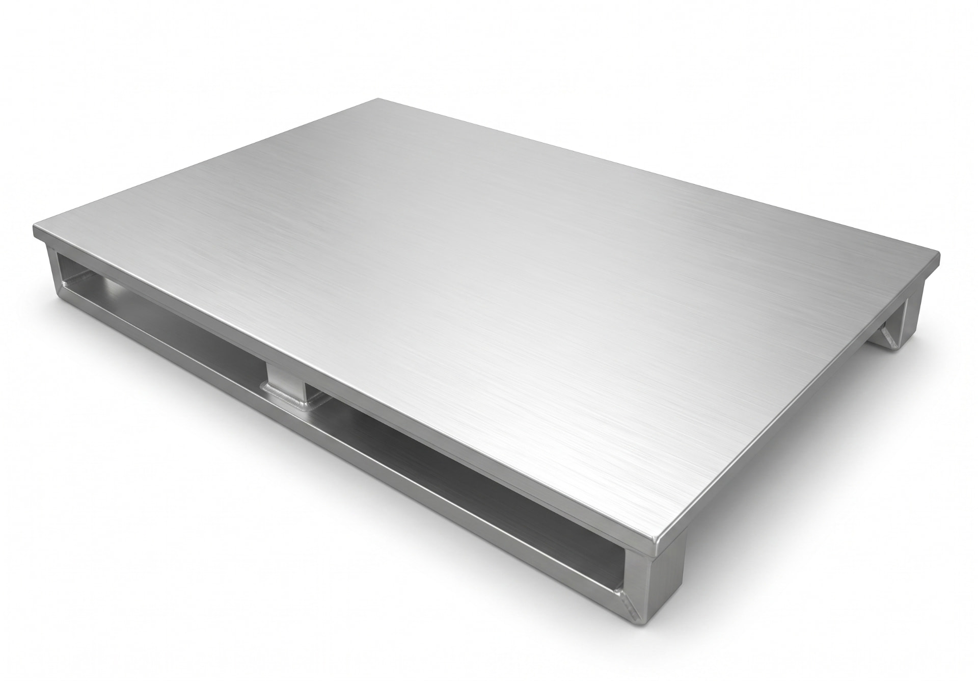 Aluminium pallet, 1200 x 800 mm, solid flat deck with closed perimeter frame and open entry tunnels