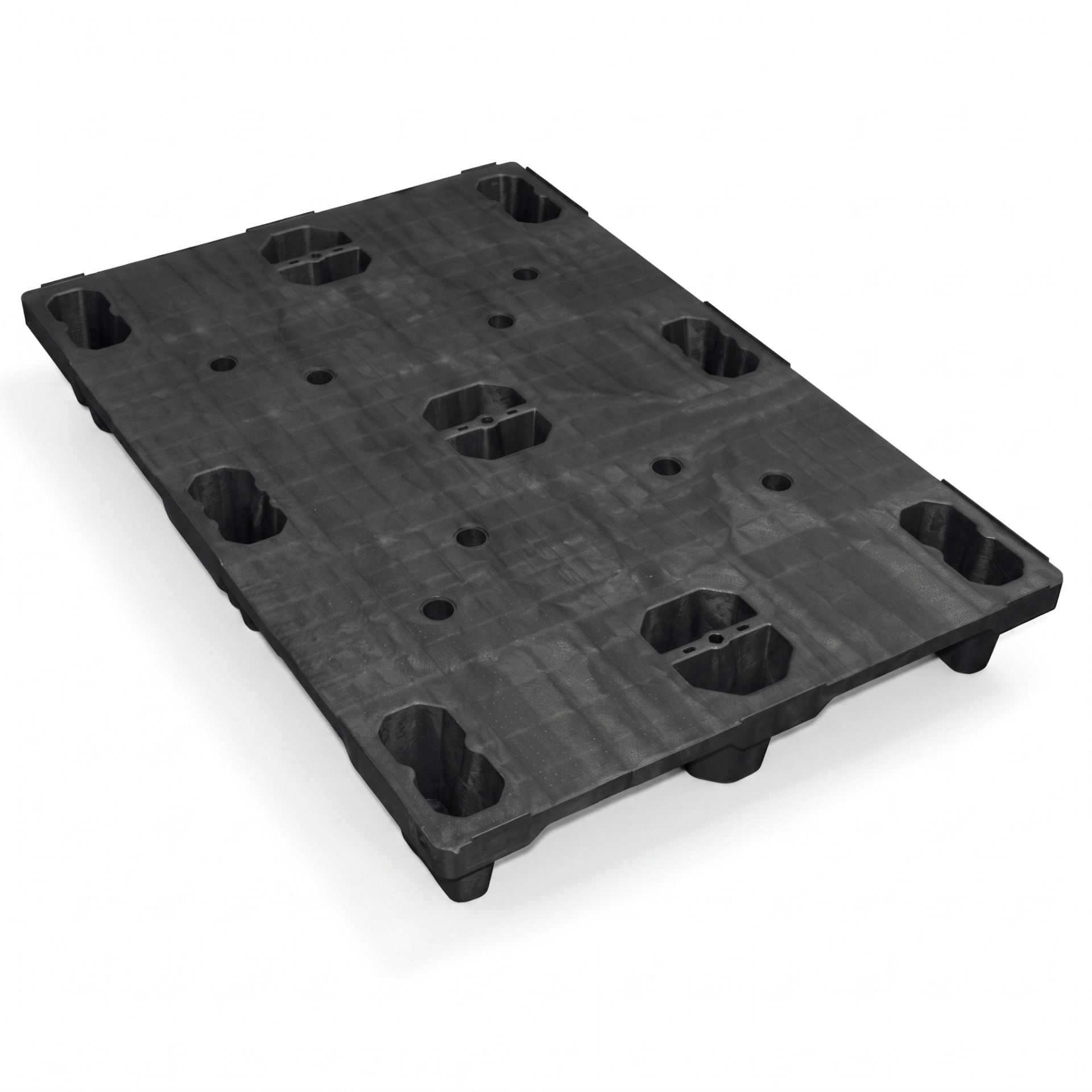 Plastic pallet 1200 x 800 mm with nine split nesting recesses, illustrative reference view