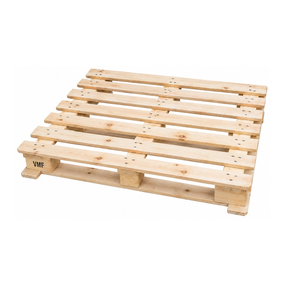 New VMF UK-standard wooden pallet, 1200 × 1000 mm, corner view