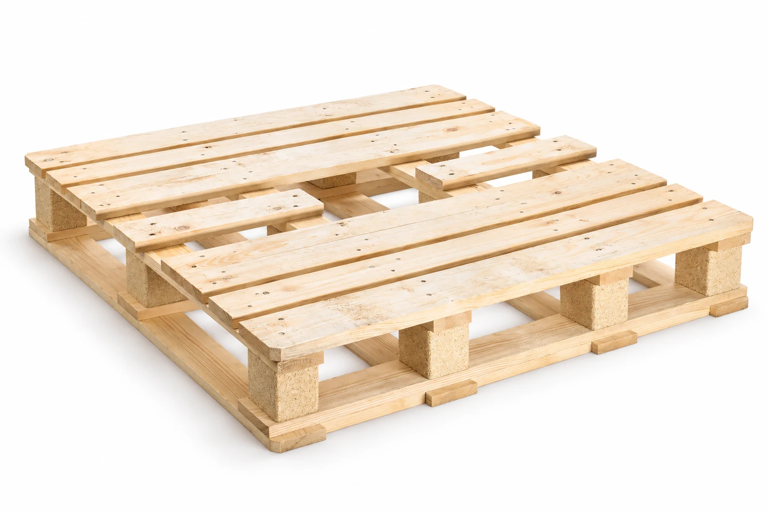 Used CP8 wooden pallet with central discharge opening, 1140 × 1140 mm