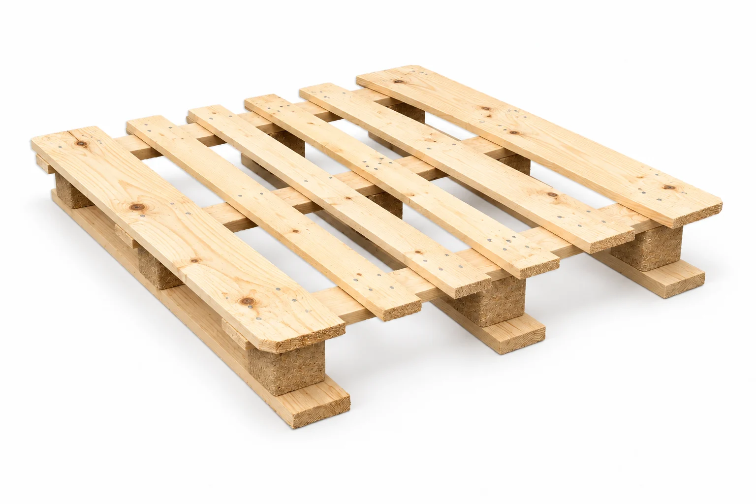 New square wooden pallet 1140 × 1140 mm, three-quarter view