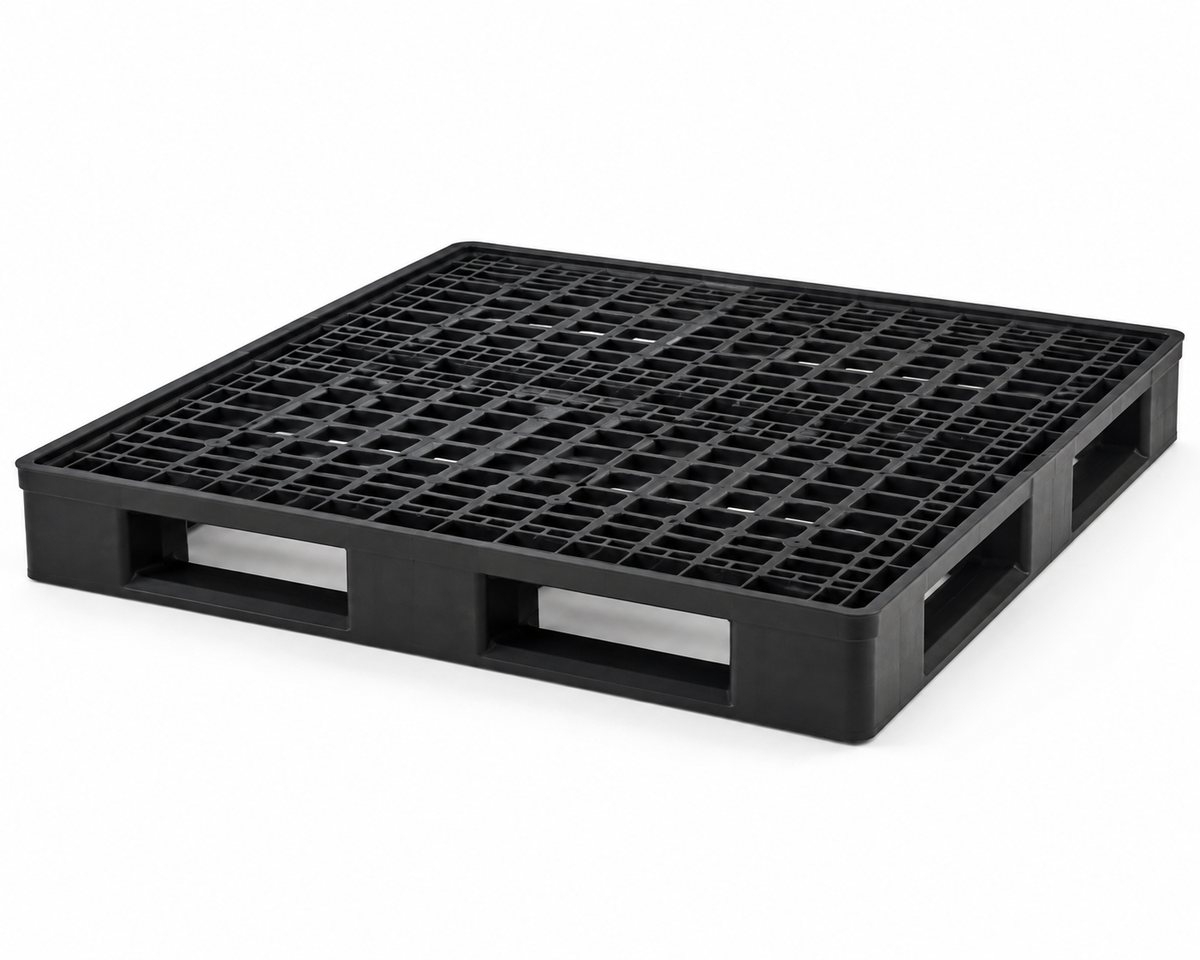 Heavy-duty drum-handling plastic pallet 1200 x 1200 x 175 mm, full-perimeter base — corner view