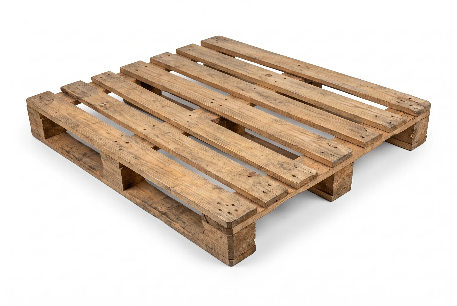 Used medium legger UK Standard wooden pallet on three runners, 1200 × 1000 mm